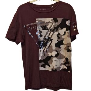 Guess Camo Men's Logo Plum Purple T Shirt Size M